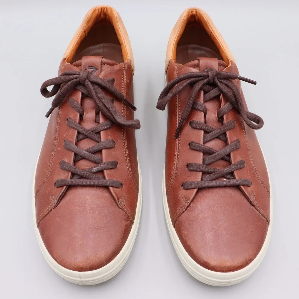 ECCO Soft 7 Mens Street Sneaker Size 12 EU 46 Brown Leather Lace Up Casual Shoes